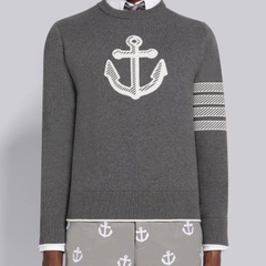 Áo Sweater Thom Browne Anchor Jacquard 4-bar Crewneck (Grey) [ Mirror Quality]