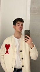 ÁO CARDIGAN AMI PARIS BIG HEART LOGO WOOL (WHITE)