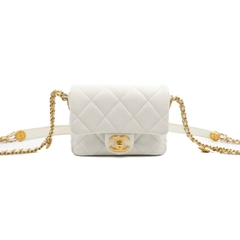 Túi Chanel Mini Flap with Coin Charm White Caviar Aged Gold (White) [Mirror Quality]