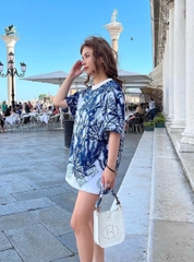 Áo thun Louis Vuitton LV Graphic Cotton Short-Sleeved (Blue) [Mirror Quality]