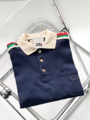 Áo Polo Gucci Cotton Jersey With Web (DARK BLUE) [Mirror Quality]