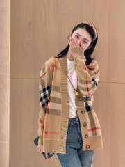 Áo Cardigan Burberry Check Wool Blend (Brown) [Mirror Quality]