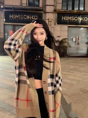 Áo Cardigan Burberry Check Wool Blend (Brown) [Mirror Quality]