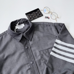 THOM BROWNE SHIRT - Áo sơ mi flannel TB tonal 4-Bar shirt (Xám) [Mirror Quality]