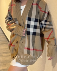 Áo Cardigan Burberry Check Wool Blend (Brown) [Mirror Quality]