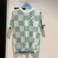 Áo Thun Louis Vuitton Damier Knitted Short-Sleeved Crewneck (Green) [Mirror Quality]