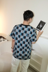 Áo Thun Louis Vuitton LV Damier Short-Sleeved (Dark Night Blue) [Mirror Quality]