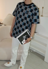 Áo Thun Louis Vuitton LV Damier Short-Sleeved (Dark Night Blue) [Mirror Quality]