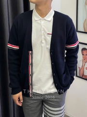 ÁO CARDIGAN THOM BROWNE TB MILANO GROSGRAIN V-NECK (NAVY)