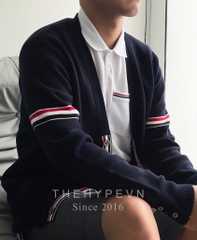 ÁO CARDIGAN THOM BROWNE TB MILANO GROSGRAIN V-NECK (NAVY)