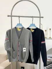 ÁO CARDIGAN THOM BROWNE TB MILANO GROSGRAIN V-NECK (GREY)