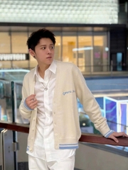 ÁO KHOÁC CARDIGAN DIOR EMBROIDERY TAG KNIT (CREAM)