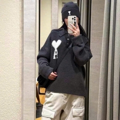 ÁO POLO SWEATER AMI PARIS ALPACA HEART (DARK GREY)