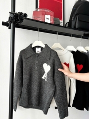 ÁO POLO SWEATER AMI PARIS ALPACA HEART (DARK GREY)