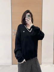 ÁO SWEATER CELINE TRIOMPHE V NECK WOOL (BLACK)