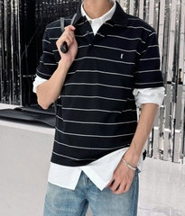 ÁO POLO SAINT LAURENT YSL CASSANDRE STRIPED (BLACK)