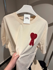 ÁO THUN AMI PARIS RED CHEST EMBROIDERED (BEIGE)