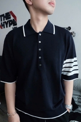 Áo Polo Thom Browne Birdseye Jacquard 4-Bar Short Sleeve (Navy) [Mirror Quality]