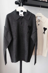 ÁO SWEATER AMI PARIS WOOL POLO (HEATHER GREY)