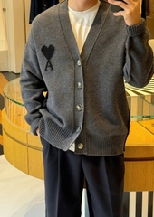 ÁO CARDIGAN AMI PARIS BLACK HEART WOOL (GREY)