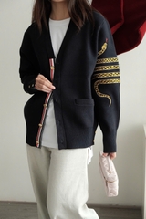 CARDIGAN THOM BROWNE SNAKE 4-BAR (NAVY)