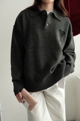 ÁO SWEATER AMI PARIS WOOL POLO (HEATHER GREY)