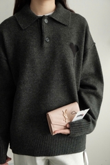 ÁO SWEATER AMI PARIS WOOL POLO (HEATHER GREY)