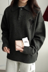 ÁO SWEATER AMI PARIS WOOL POLO (HEATHER GREY)