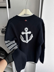 CARDIGAN THOM BROWNE ANCHOR-JACQUARD WOOL JUMPER (NAVY)