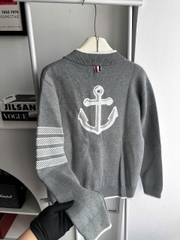 CARDIGAN THOM BROWNE ANCHOR-JACQUARD WOOL JUMPER ( GRAY)