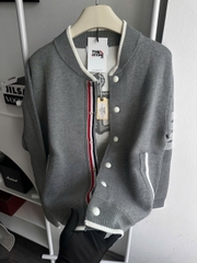 CARDIGAN THOM BROWNE ANCHOR-JACQUARD WOOL JUMPER ( GRAY)