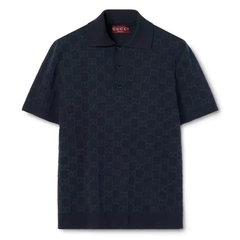 ÁO POLO GUCCI SILK JACQUARD (DARK BLUE)