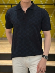 ÁO POLO GUCCI SILK JACQUARD (DARK BLUE)