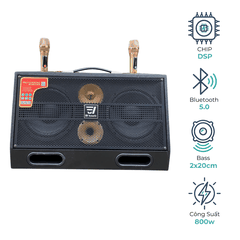 Loa EV-620 | 2 Bass 20Cm | Công Suất 800W | Sơn Sần Sân Khấu | 2 Mic UHF Kim Loại Cao Cấp