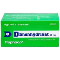 Thuốc Dimenhydrinat 50mg Traphaco chống nôn, chống say tàu xe (10 vỉ x 10 viên)