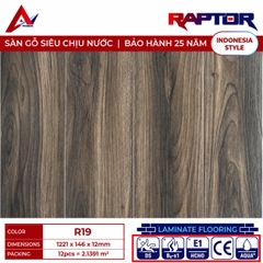 Sàn gỗ Raptor R19 cốt xanh lát thẳng 12mm