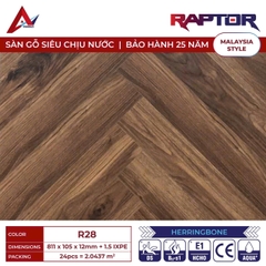 Sàn gỗ Raptor R28 cốt xanh xương cá 12mm