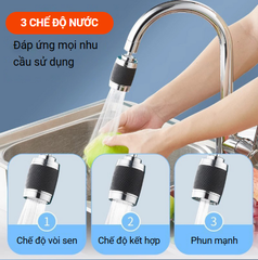 Đầu Vòi Tăng Áp Whisk Xoay 360° – Khớp Cầu 3 Chế Độ Xoay, Tay Cầm Vân Nổi Chống Trượt