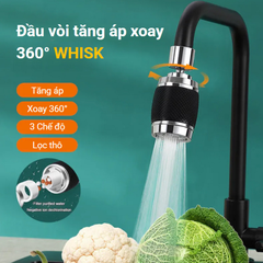 Đầu Vòi Tăng Áp Whisk Xoay 360° – Khớp Cầu 3 Chế Độ Xoay, Tay Cầm Vân Nổi Chống Trượt