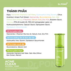 Toner hỗ trợ giảm mụn, kiềm dầu Dr.PONG Acne Clear Glowing Toner 100ml