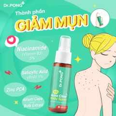 Xịt dưỡng hỗ trợ giảm mụn cơ thể Dr.PONG B3 Acne Clear Body Spray 60ml