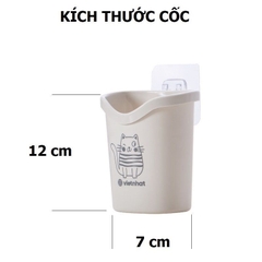 Cốc nhựa, ly nhựa PP  VN-6370 đựng bàn chải kem đánh răng dán tường, có lỗ thoát nước dưới đáy cốc 10x7.5x10cm [BH: NONE]