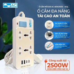 Ổ điện AC1232 2500w 4 lỗ cắm điện+ 2 cổng USB A 18W+ 2 cổng Type C 5V 3A [BH: 1 Tuần]