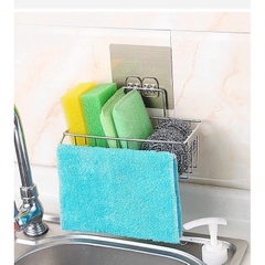 Khay inox dán tường đựng miếng rửa chén có thanh treo khăn tiện lợi và khay hứng nước [BH: NONE] 1l1d9