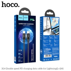 Cáp sạc nhanh 20W 2 mét Hoco X14 (c-l 2m) (Type C ra iPhone Lightning) PD dây dù cho iPhone 11 12 13 chính hãng [BH 1 năm]