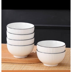 Chén họa tiết vân nổi CHỐNG TRƯỢT trắng viền đen siêu sang size 11.5cm [BH: NONE]