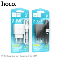 Bộ sạc HOCO C141A (Cóc 2 cổng USB, Cáp Usb ra Samsung Micro) báo đèn LED chính hãng [BH: 1 năm]