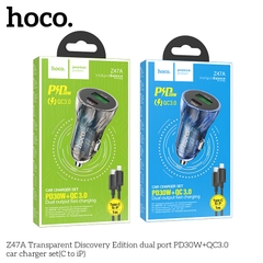 Cóc sạc nhanh 30w xe hơi HOCO Z47A (bộ c-l) kèm cáp sạc Type-c ra Lightning c-l chính hãng [BH 1 Năm]