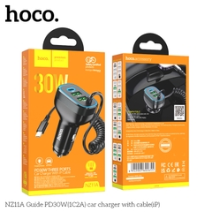 Bộ sạc cho xe hơi 30W HOCO NZ11A cáp iPhone (1 cổng Type C PD + 2 cổng USB) chính hãng [BH 1 NĂM]