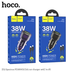 Bộ sạc nhanh cho xe hơi 38W HOCO Z52 cáp Type C to iPhone (1 cổng Type C PD + 1 cổng USB) chính hãng [BH 1 NĂM]